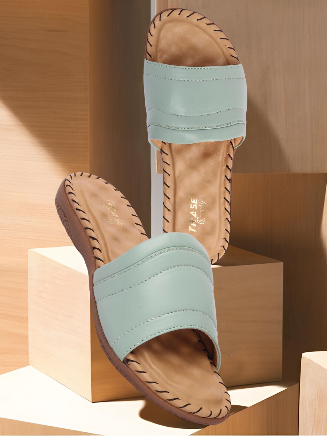 

TRASE Women Open Toe Flats, Sea green