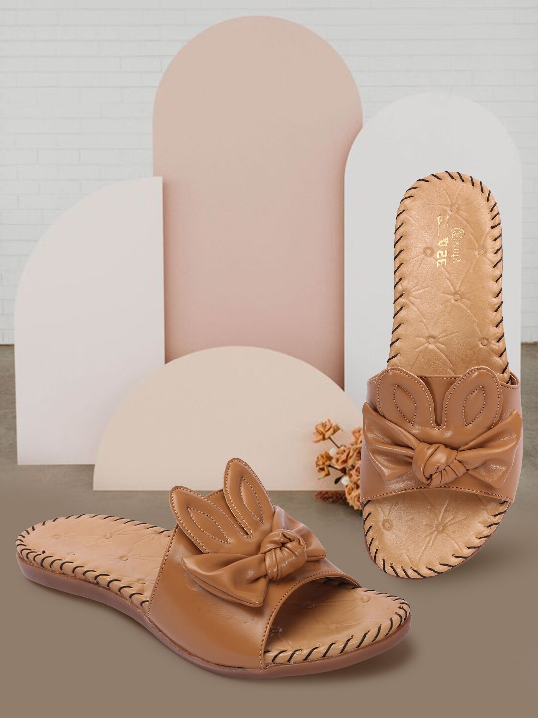 

TRASE Women Open Toe Flats with Bows, Beige
