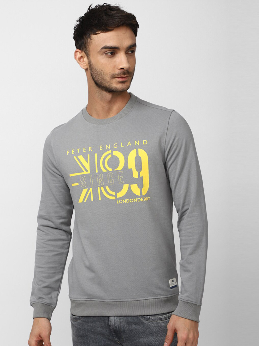 

Peter England Casuals Men Typography Printed Pullover Sweatshirt, Grey