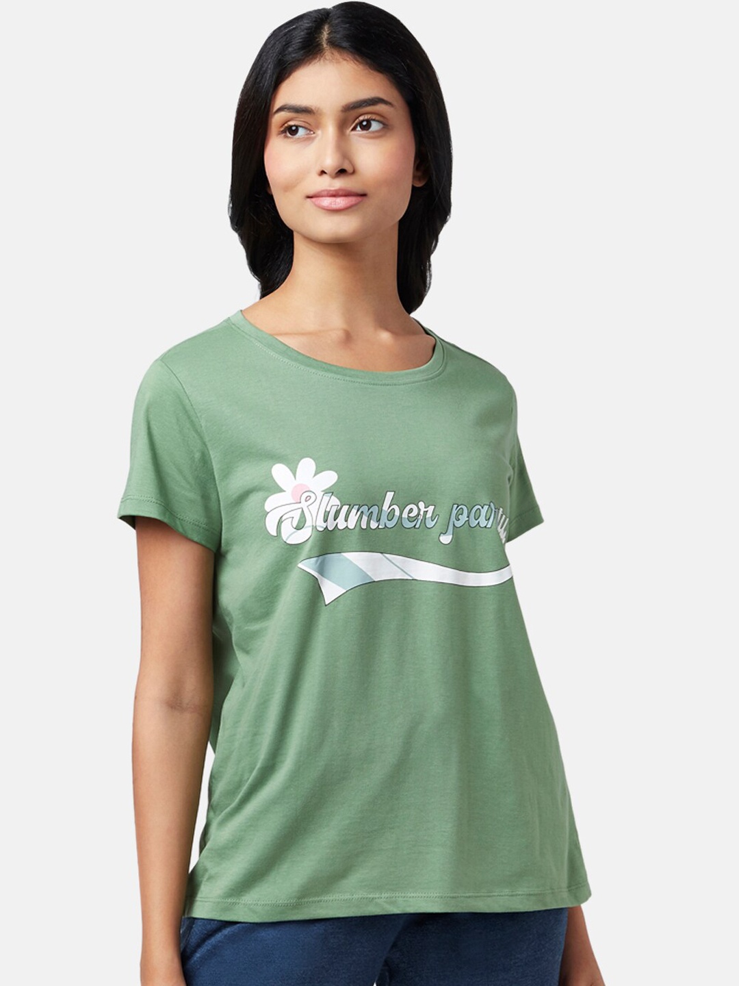 

Dreamz by Pantaloons Women Printed Cotton Lounge T-Shirt, Olive