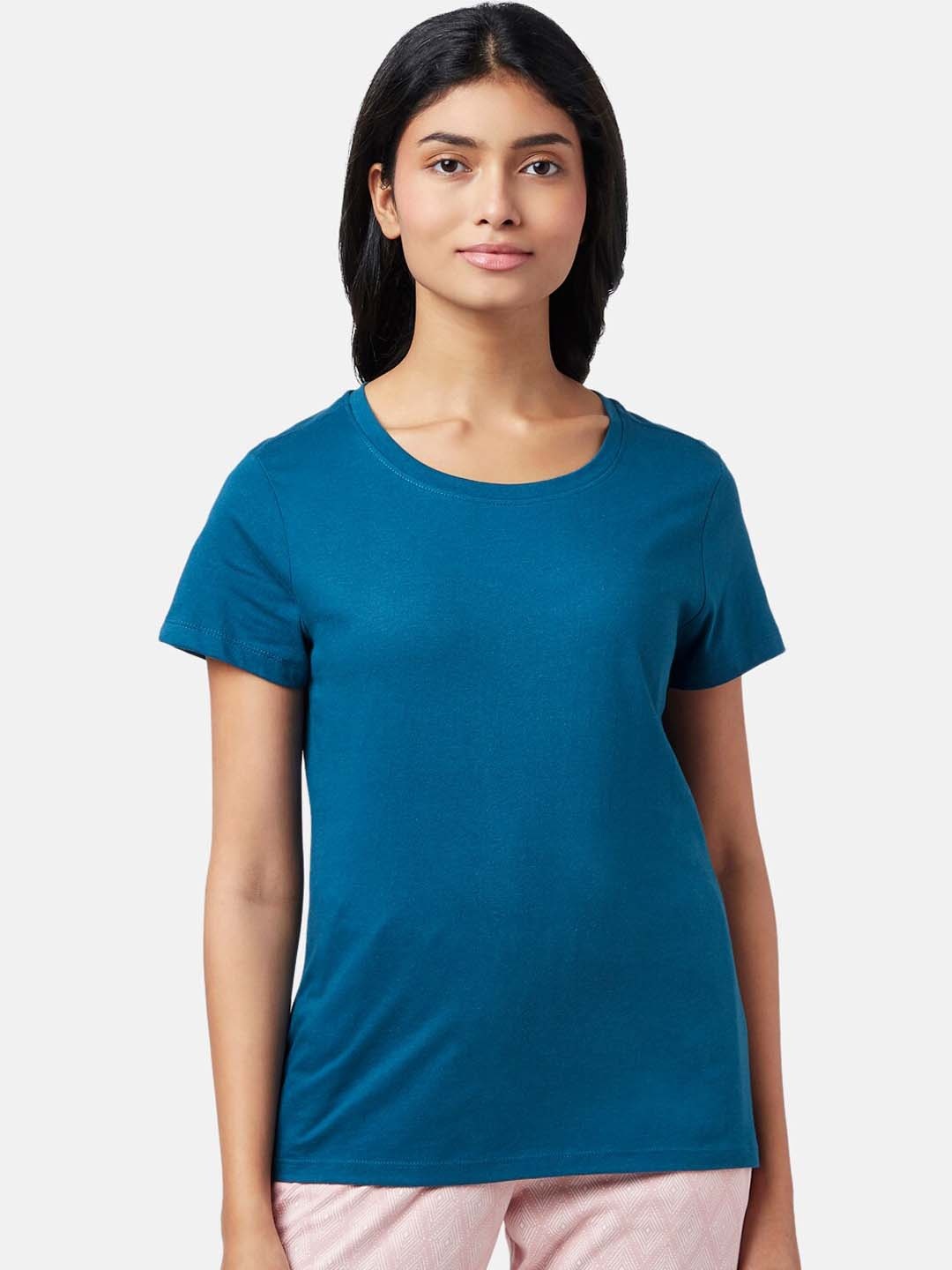 

Dreamz by Pantaloons Women Short Sleeves Cotton Lounge T-shirts, Teal