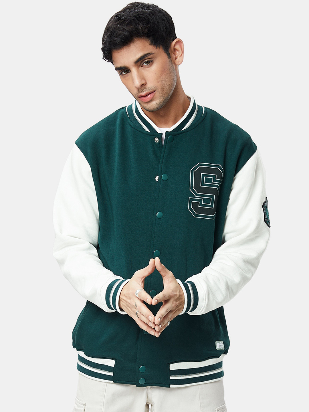 

The Souled Store Men Typography Varsity Jacket, Green