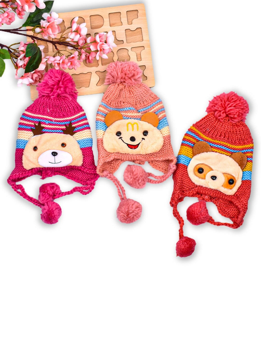 

Moms Home Pack Of 3 Unisex Kids Beanie, Pink