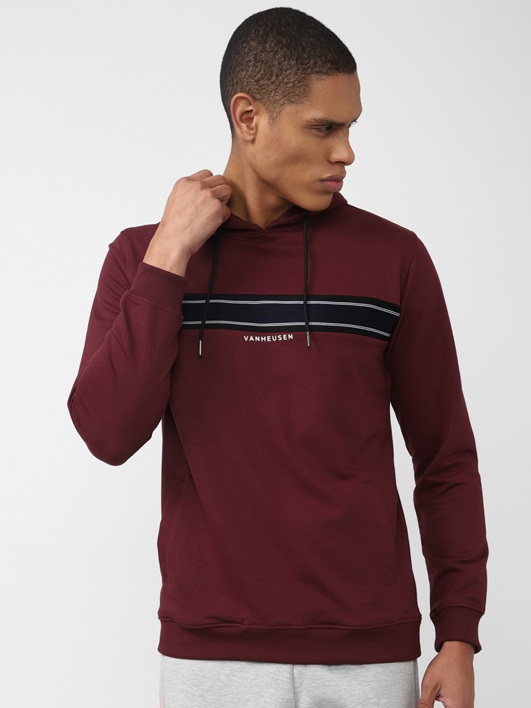 

Van Heusen Flex Striped Hooded Sports Sweatshirt, Maroon