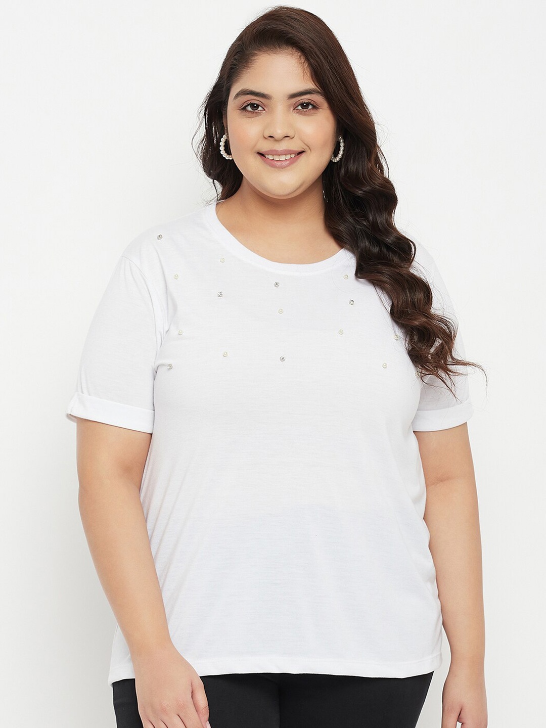 

AUSTIVO Plus Size Cotton Solid Top, White