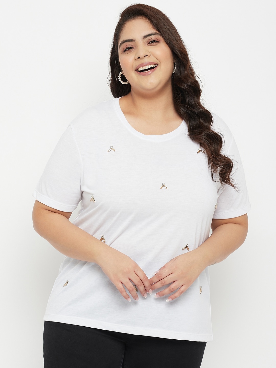 

AUSTIVO Plus Size Embellished Cotton Top, White