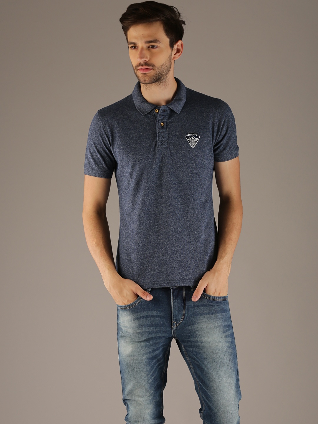 

Flying Machine Men Navy Blue Solid Polo Collar T-shirt