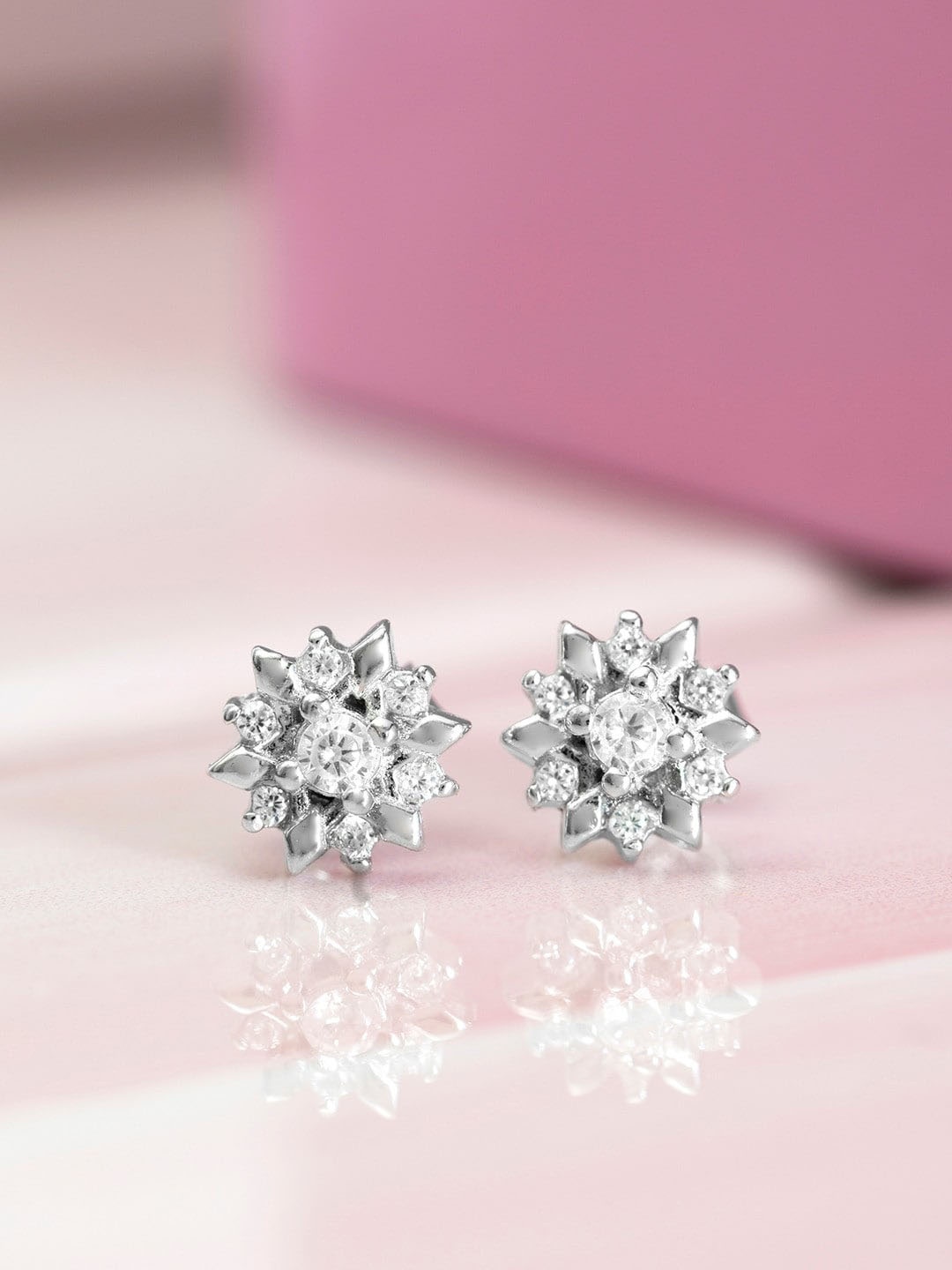 

Zavya Star Shaped Rhodium Plated Studs Earrings, Silver