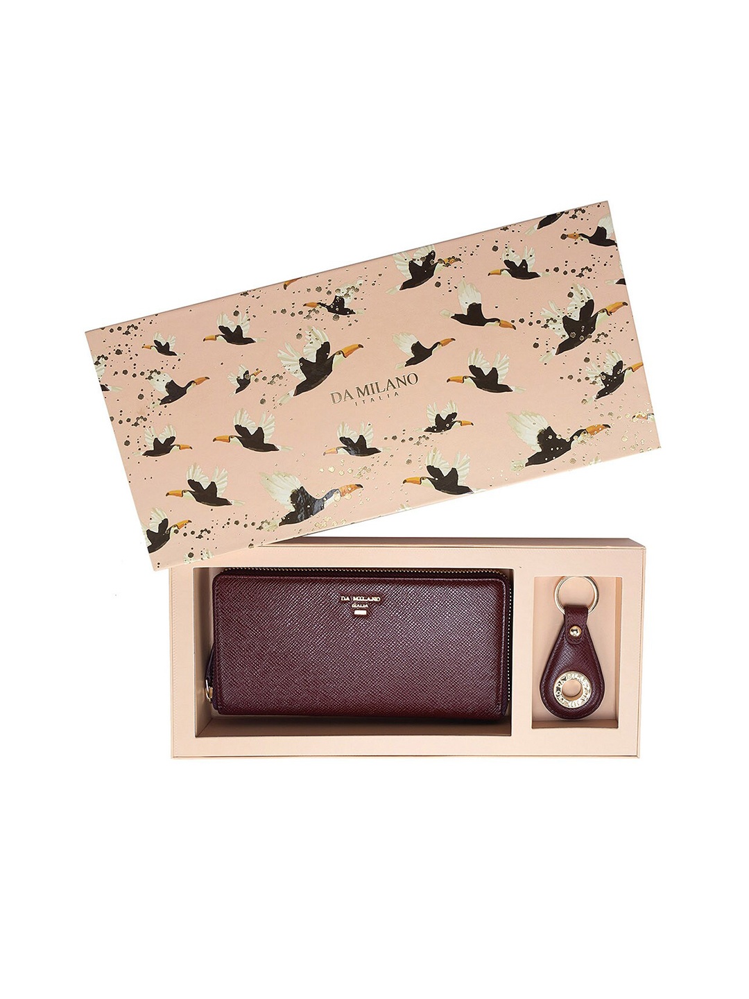

Da Milano Women Textured Leather Accessory Gift Set, Brown