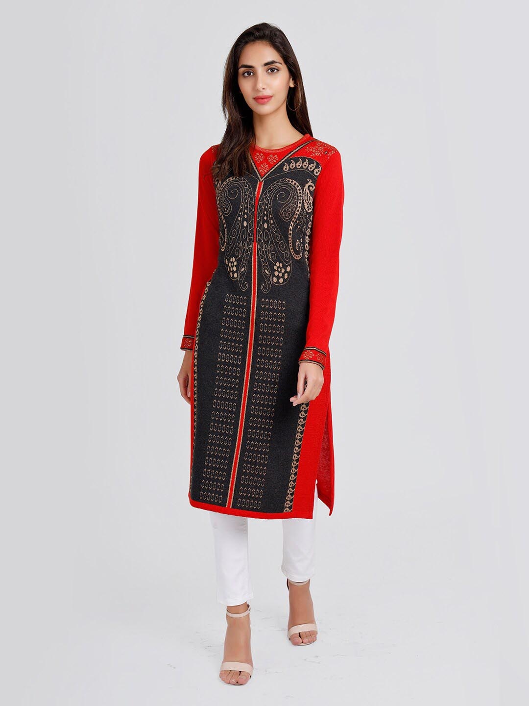 

KEIKO Ethnic Motifs Woven Design Acrylic Jacquard Kurti, Red