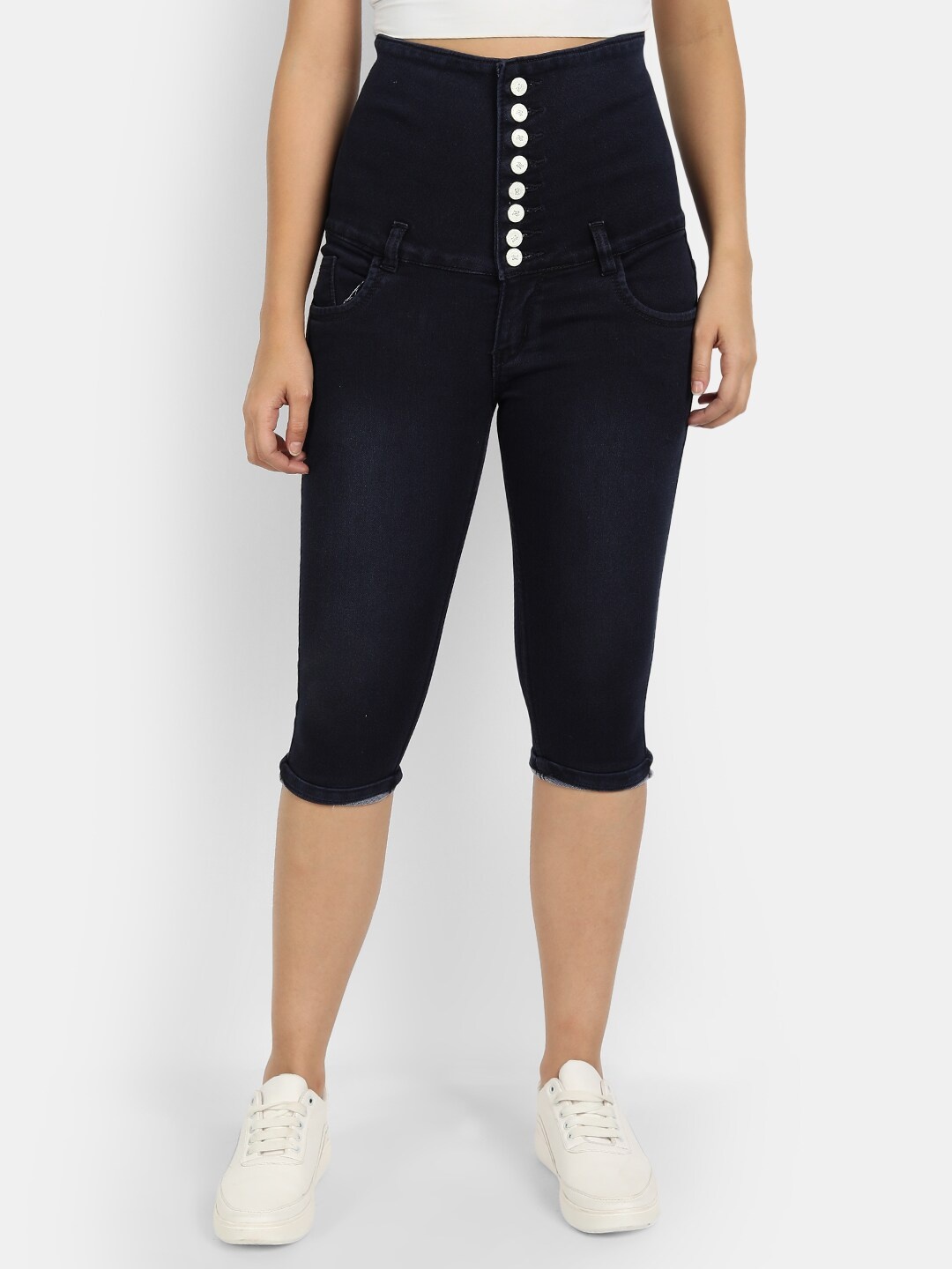 

Next One Women Skinny Fit Denim Capris, Navy blue