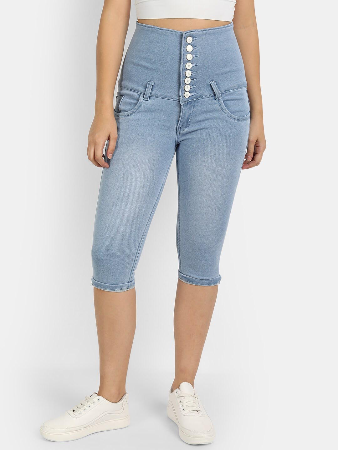 

Next One Women Skinny Fit Denim Capris, Blue