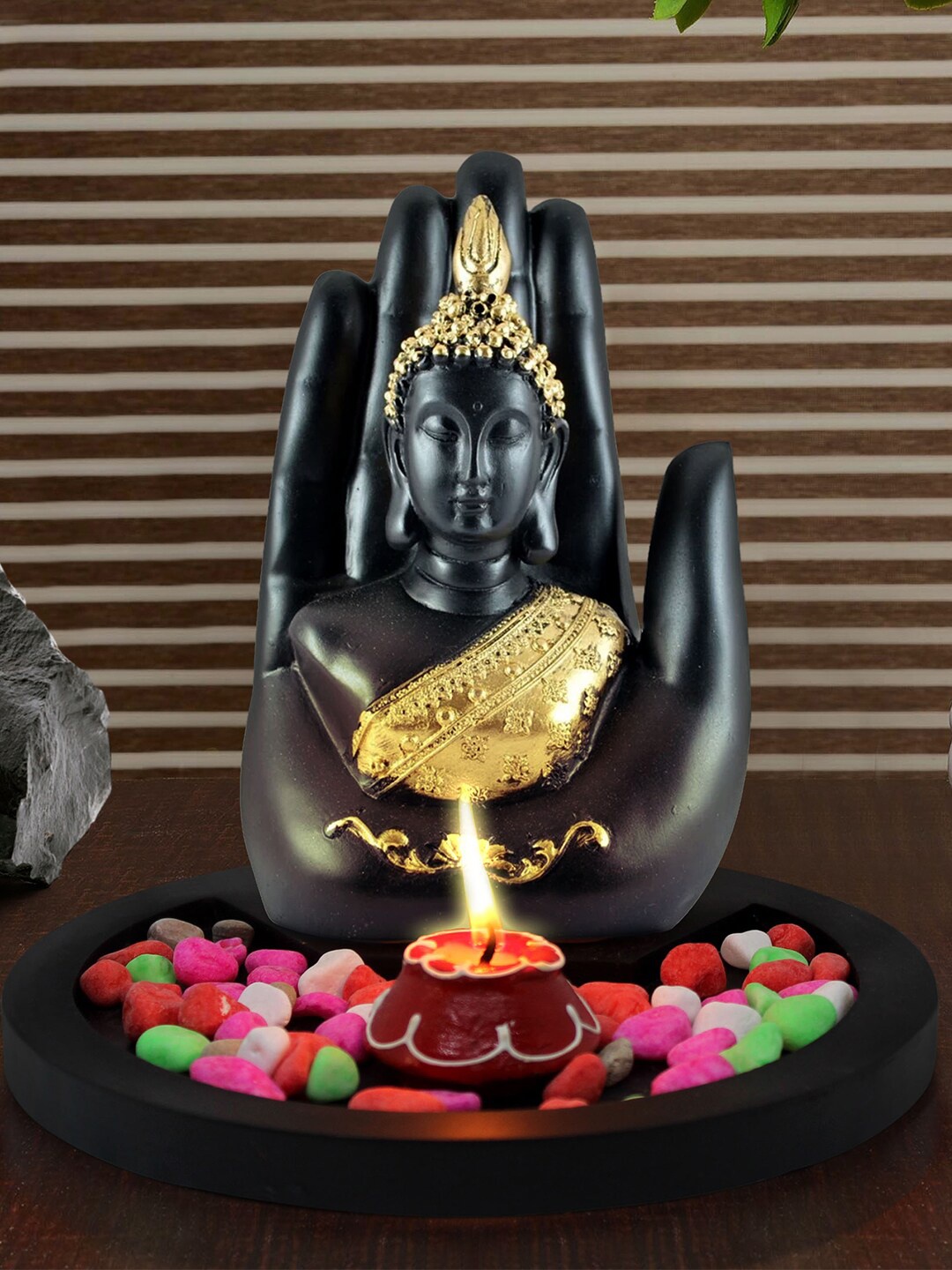 

TIED RIBBONS Black Gold Buddha Showpiece