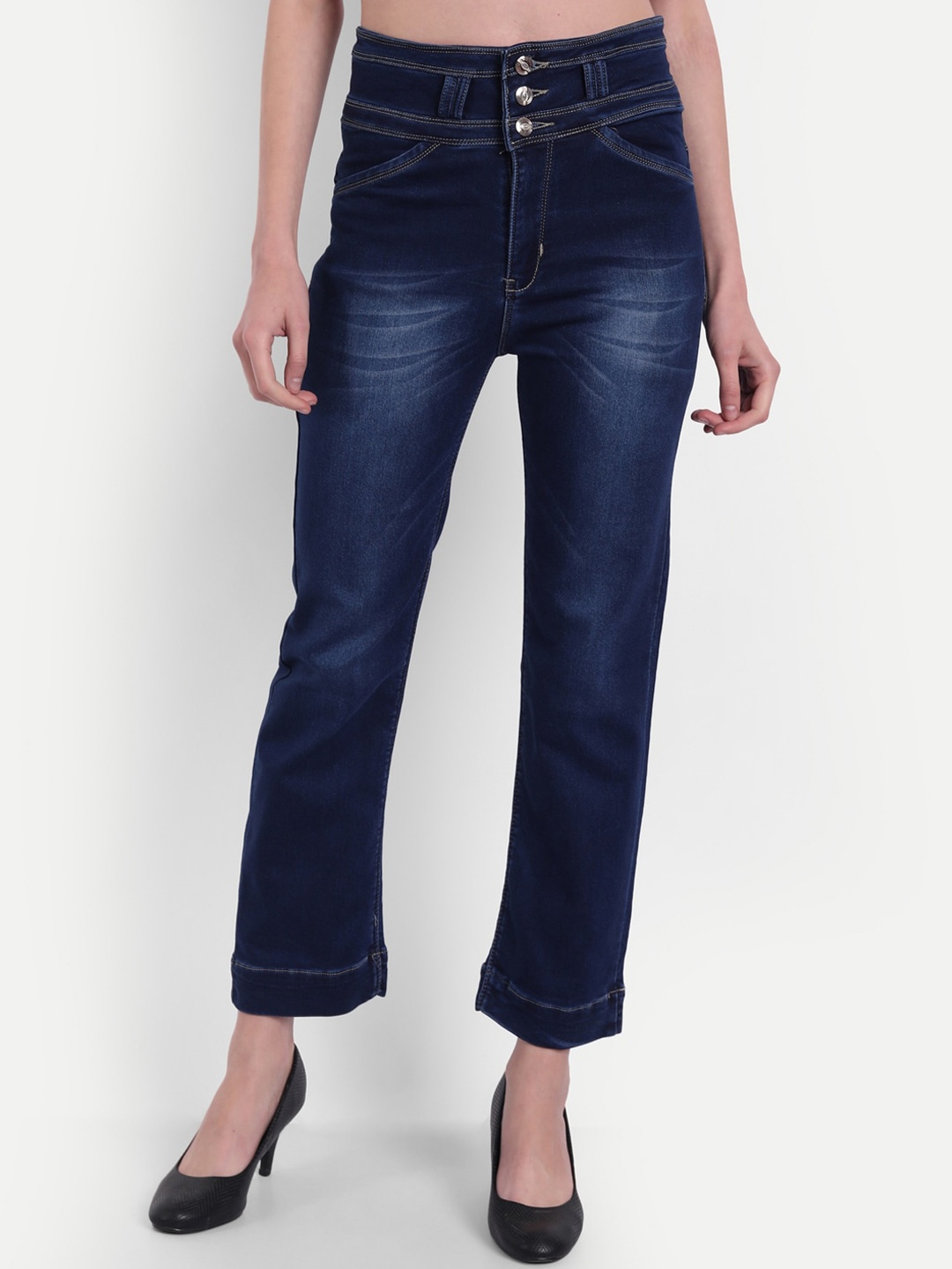 

Next One Women Straight Fit High-Rise Light Fade Stretchable Cotton Jeans, Blue