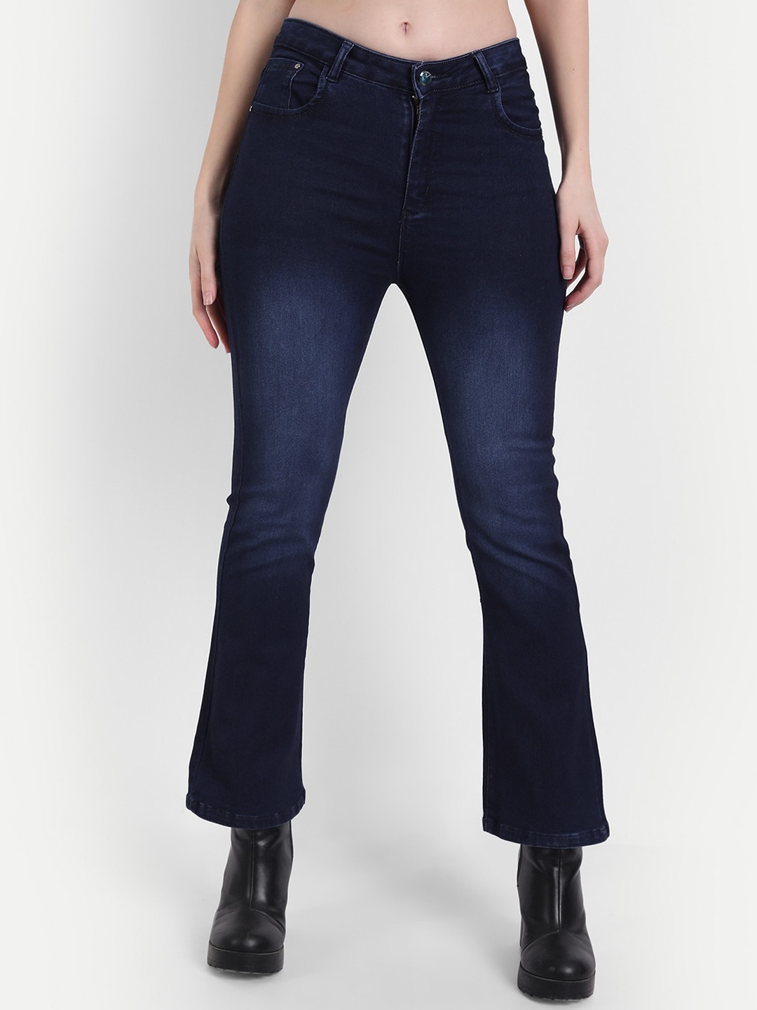 

Next One Women Bootcut High-Rise Light Fade Stretchable Cotton Jeans, Navy blue