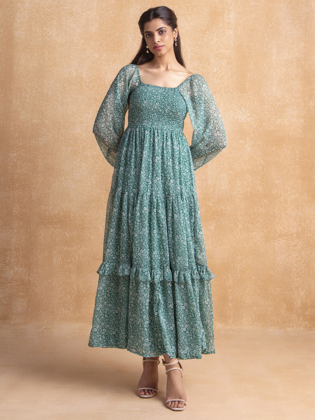 

Femella Green Floral Chiffon Maxi Maxi Dress