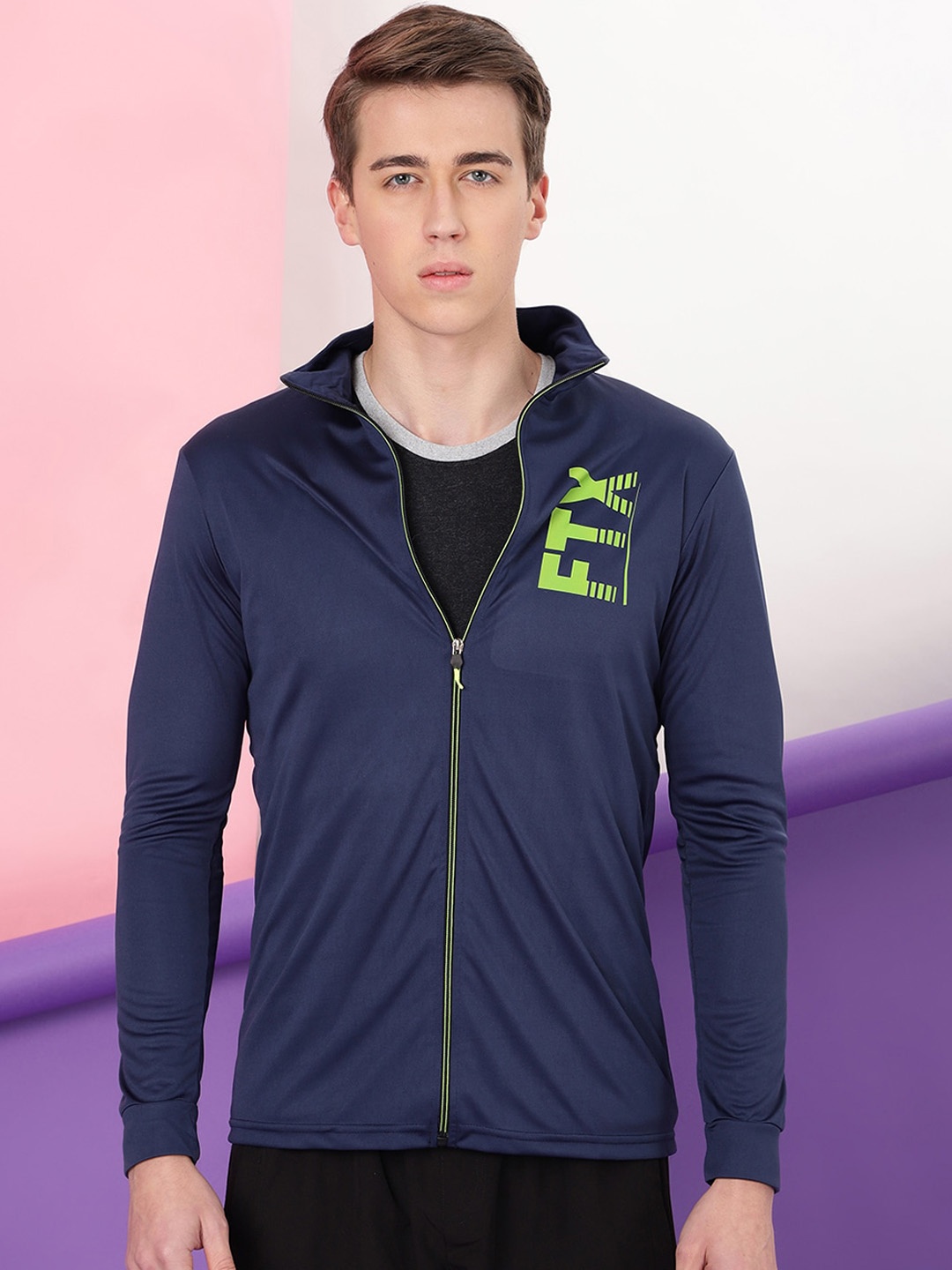 

FTX Men Printed Sporty Jacket, Navy blue