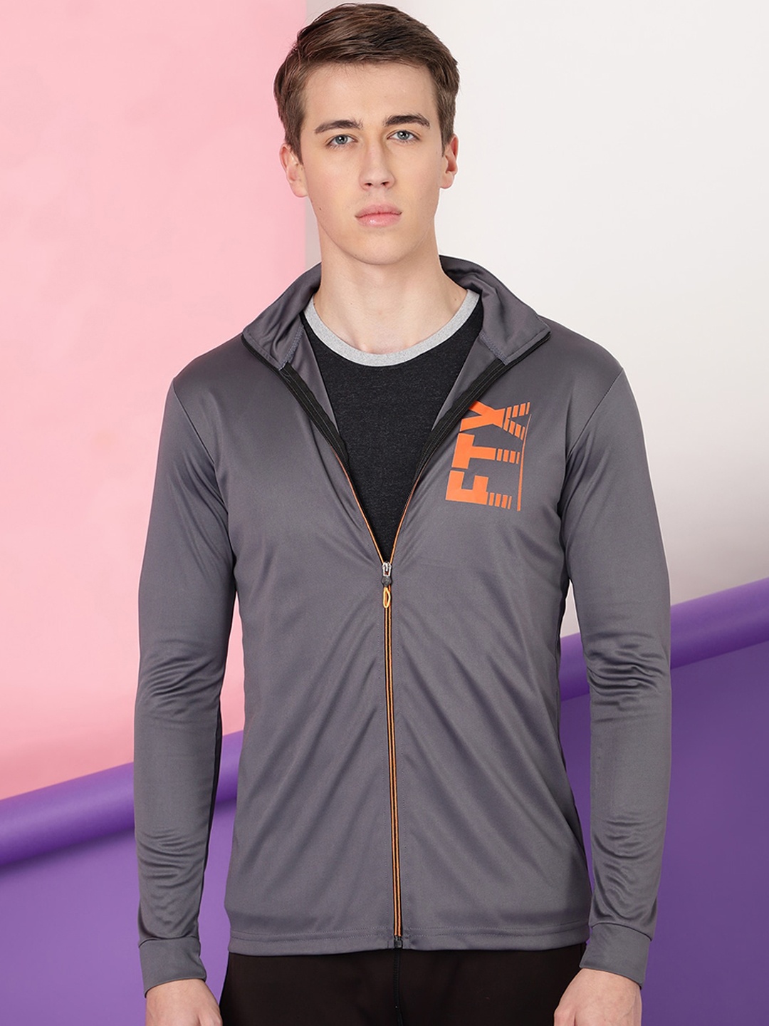 

FTX Men Grey Printed Sporty Jacket