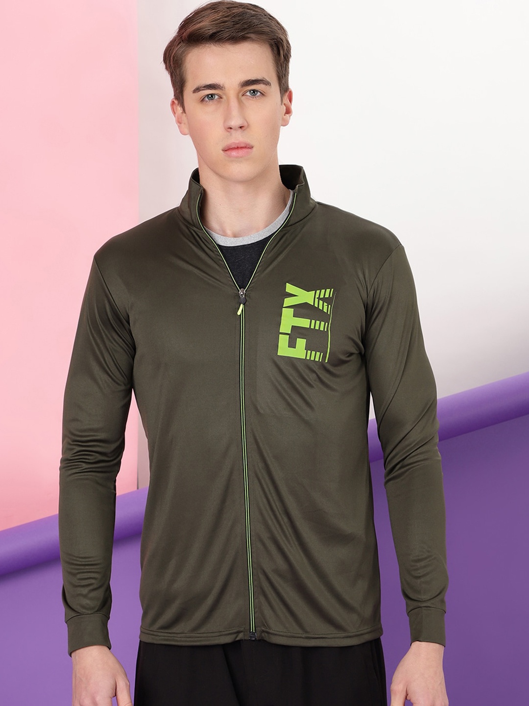 

FTX Men Mock Collar Long Sleeves Sporty Jacket, Olive