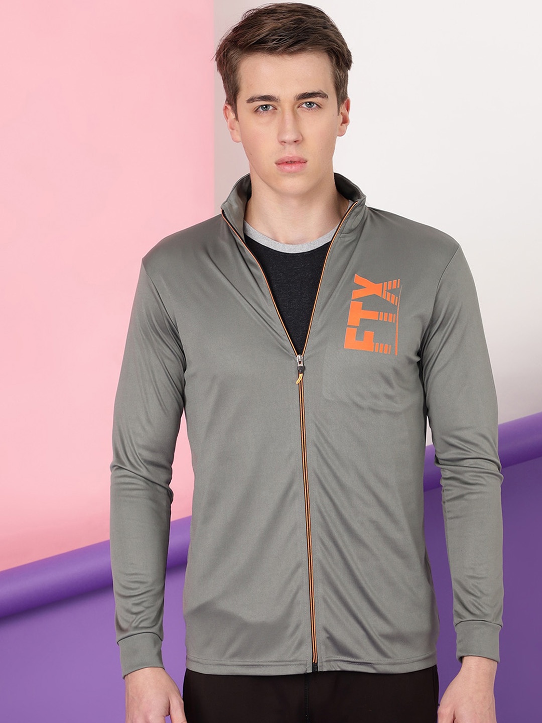 

FTX Men Mock Collar Long Sleeves Sporty Jacket, Grey