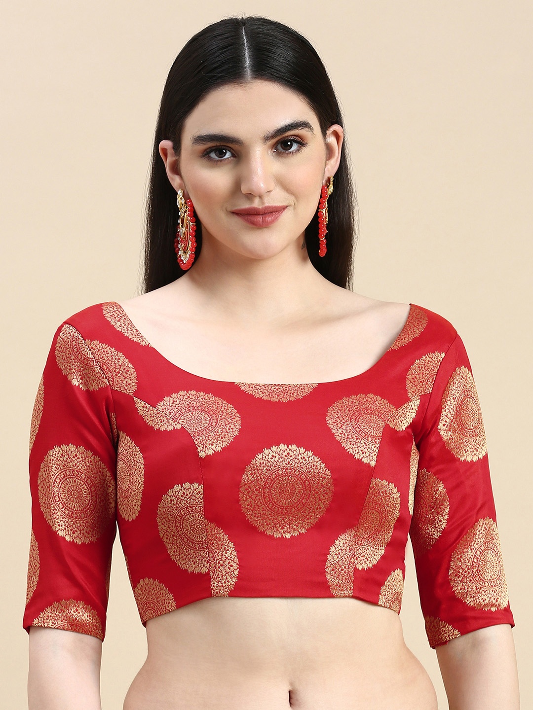 

Ethnovog Ready To Wear Red Taffeta Blouse