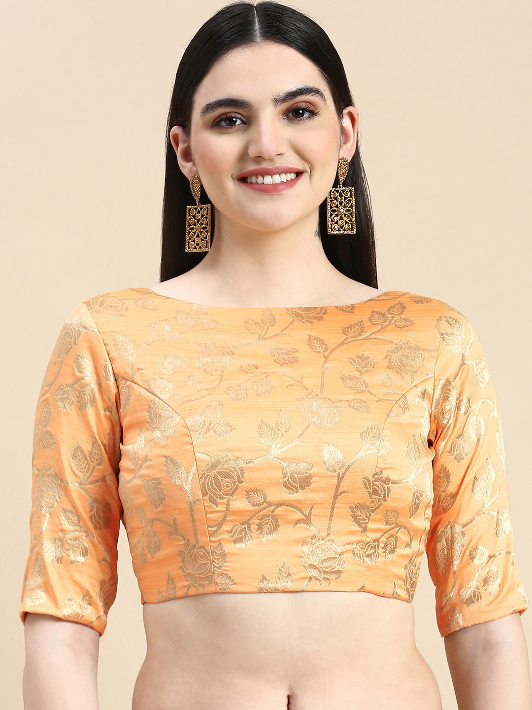 

Ethnovog Ready To Wear Peach Brocade Blouse