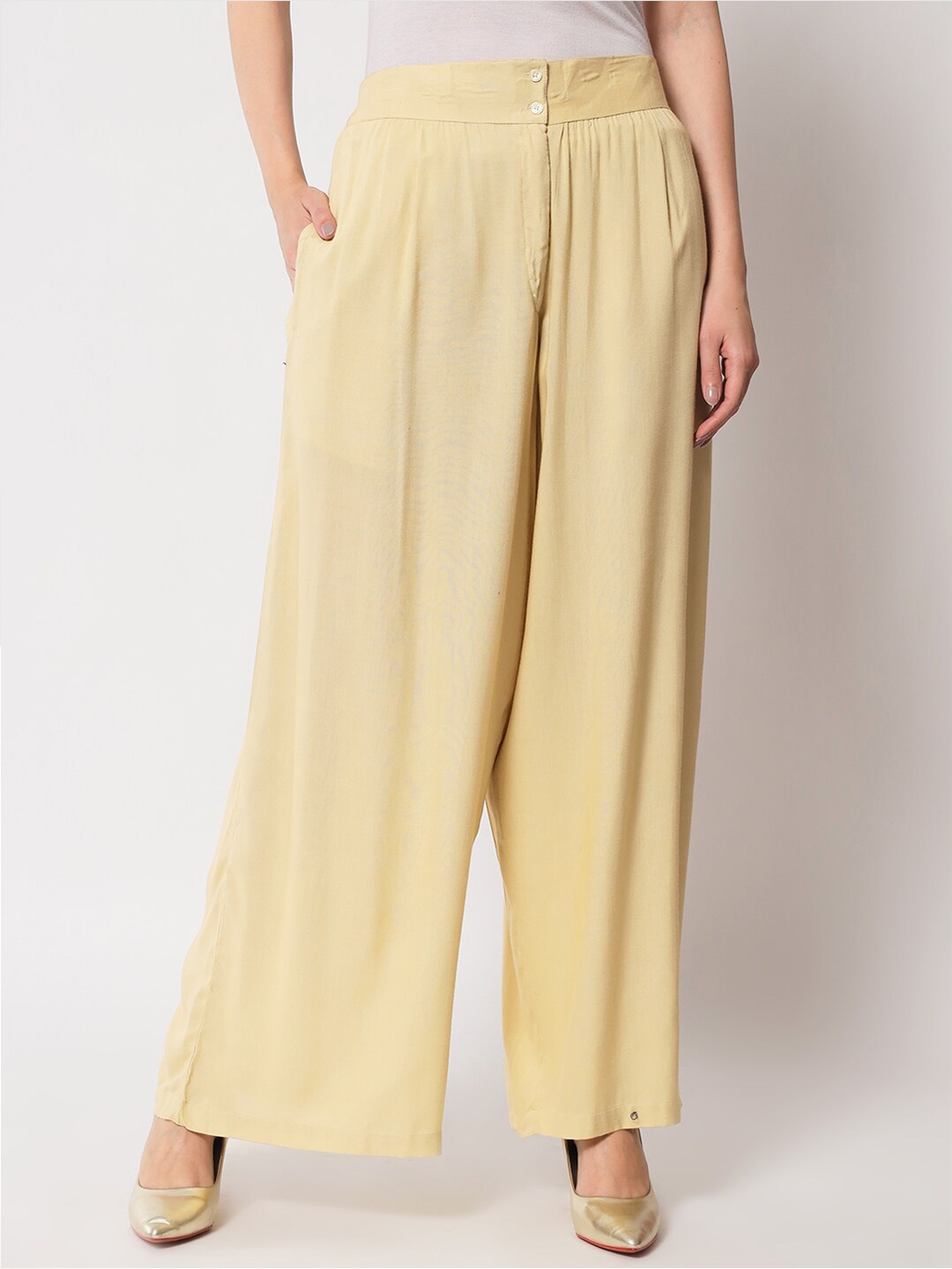 

Pistaa Women Flared Ethnic Palazzos, Beige