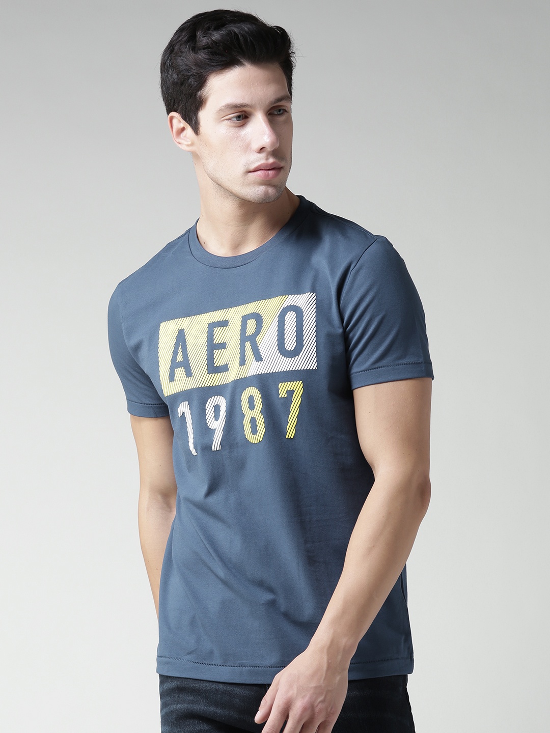 

Aeropostale Men Blue Printed Round Neck T-shirt