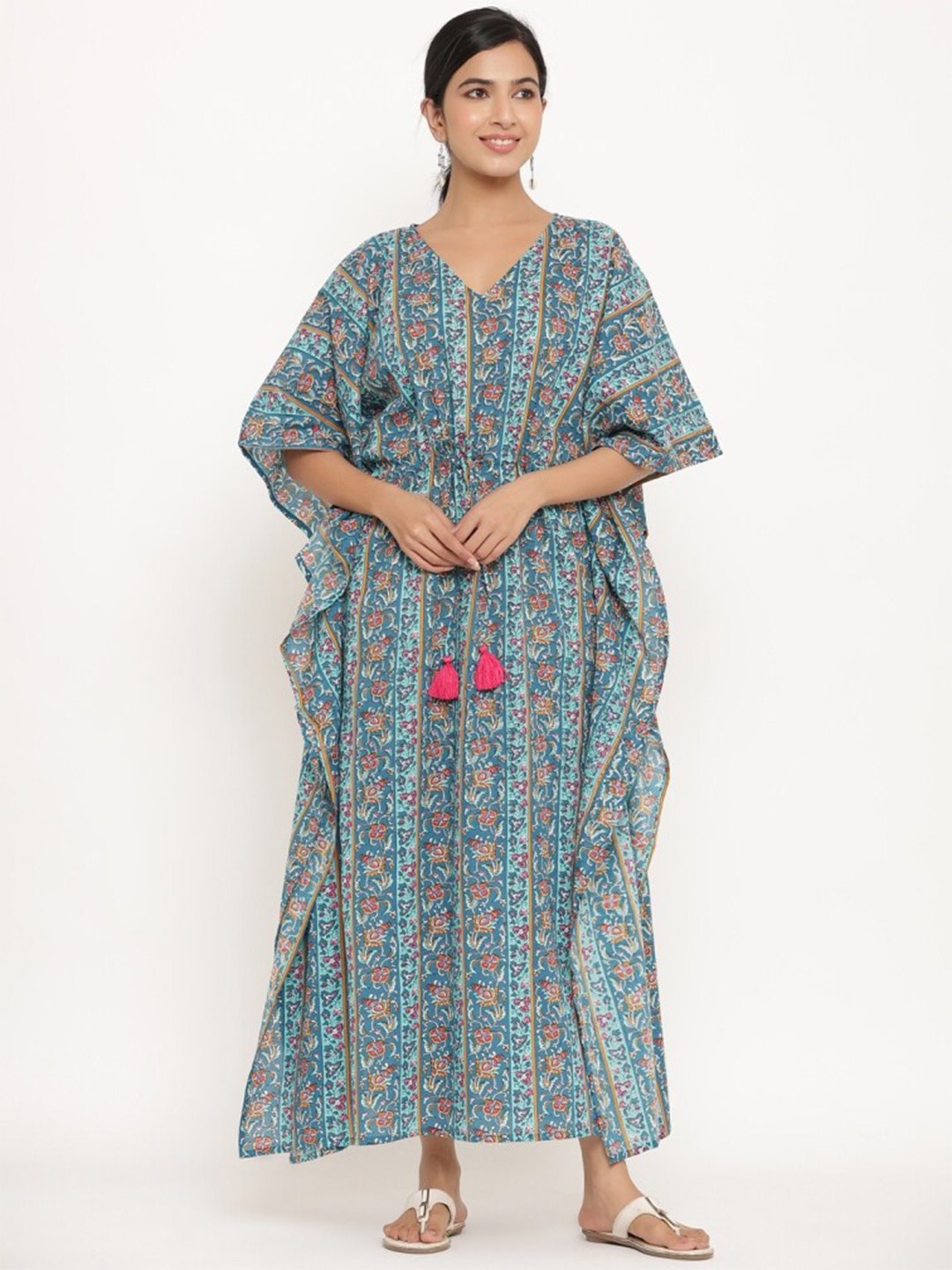 

mirari Floral Printed Pure Cotton Maxi Nightdress, Blue