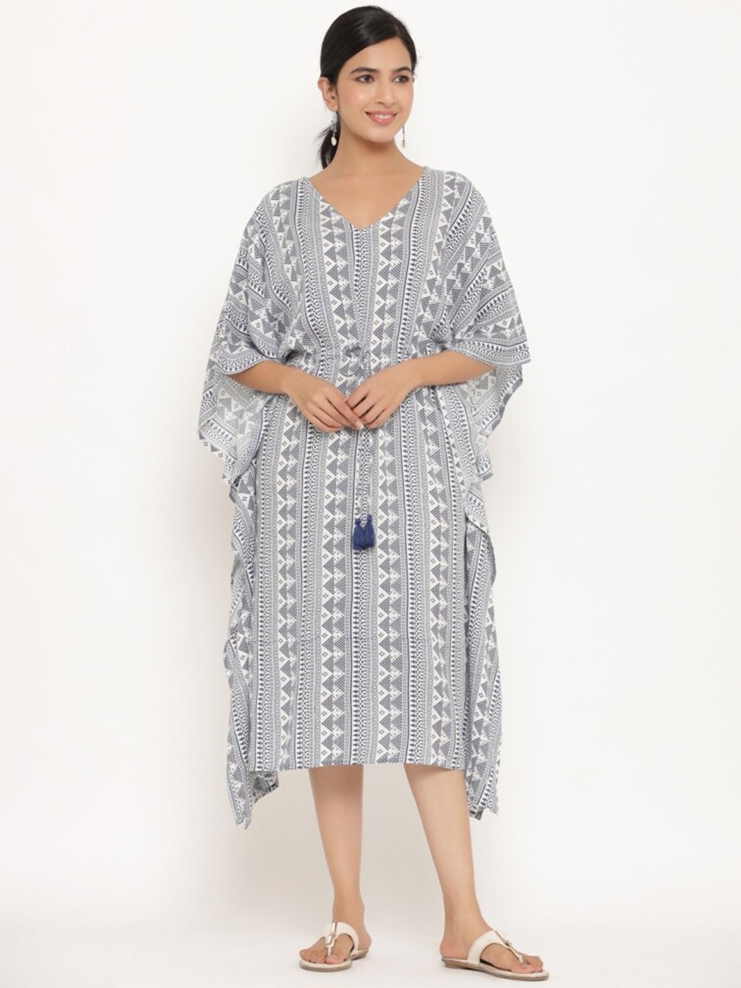 

mirari Geometric Printed Pure Cotton Nightdress, Grey