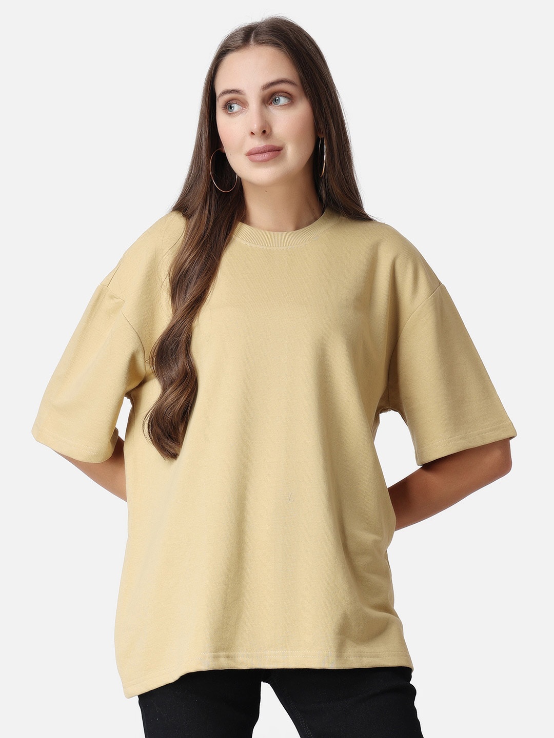 

The Label Bar Women Drop-Shoulder Sleeves T-shirt, Beige