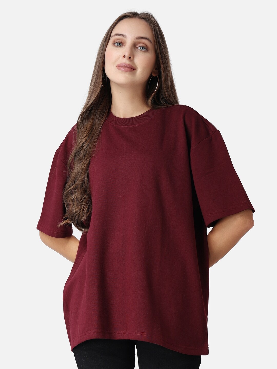 

The Label Bar Women Drop-Shoulder Sleeves T-shirt, Maroon