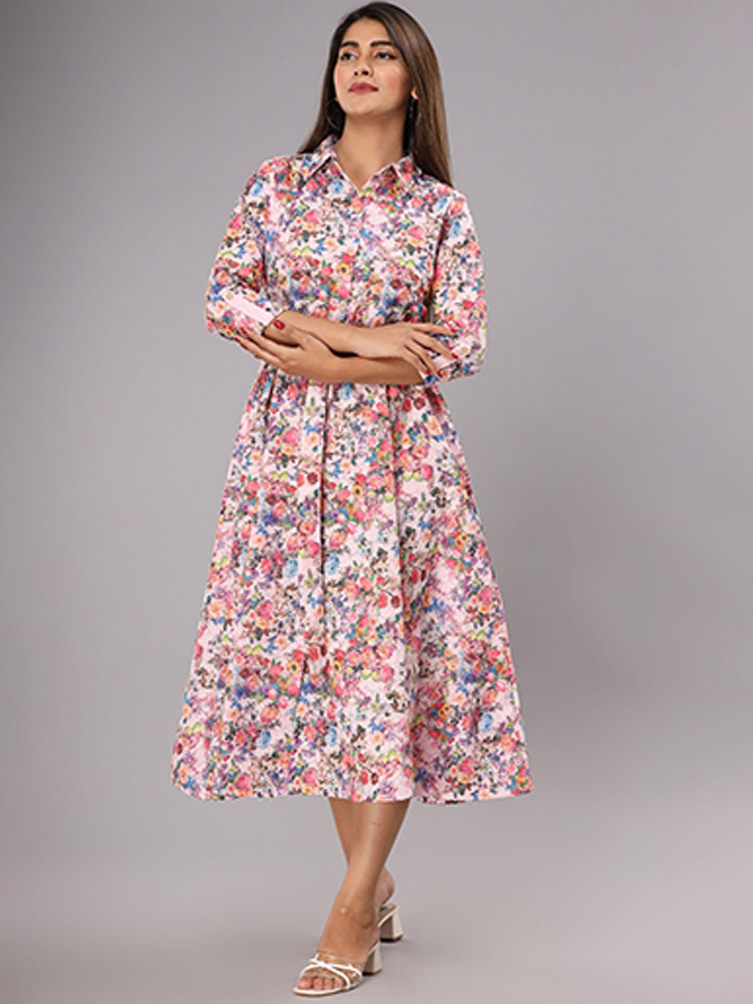 

FASHION DWAR Floral Midi Dress, Pink