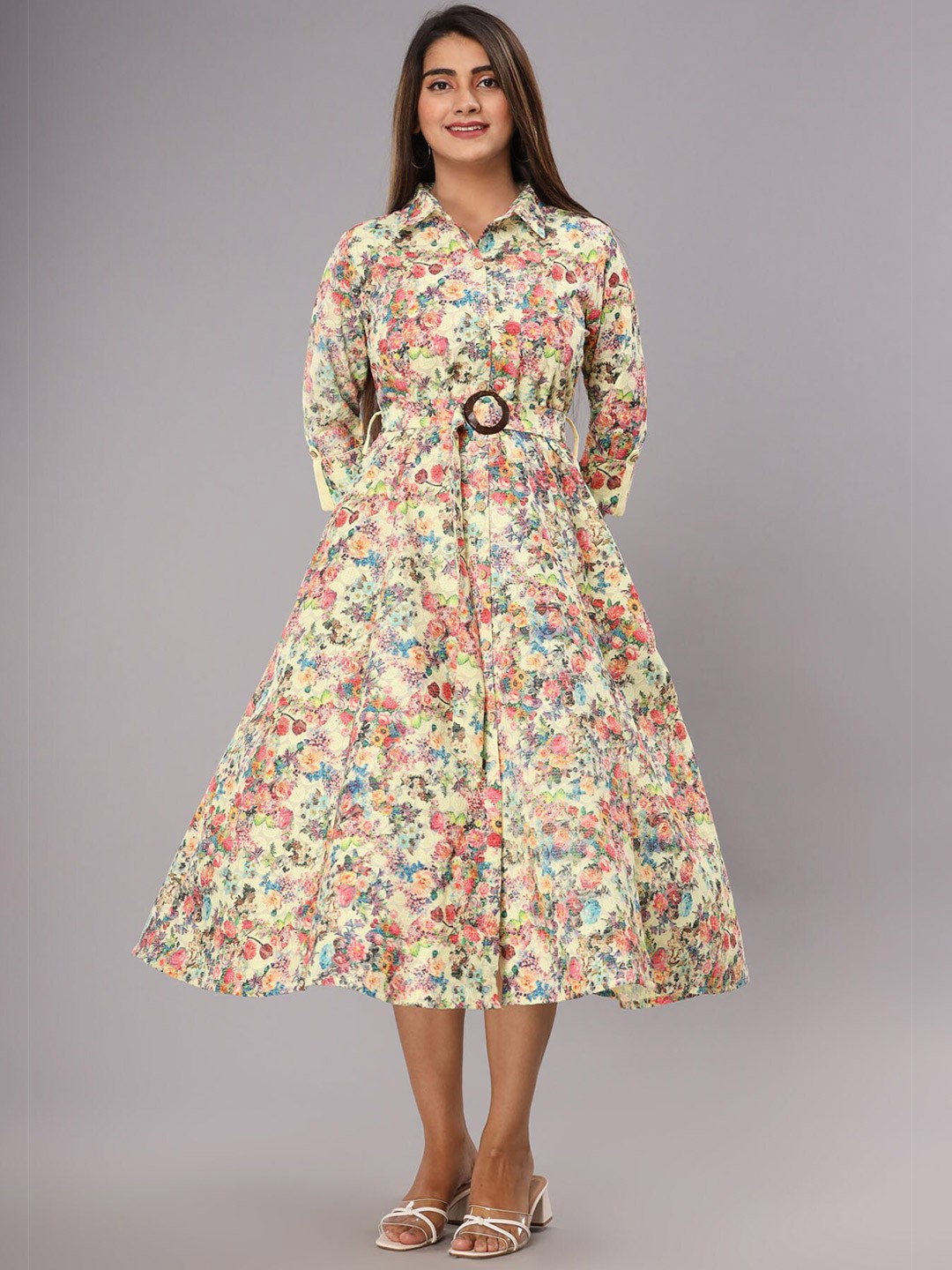 

FASHION DWAR Floral Midi Dress, Yellow