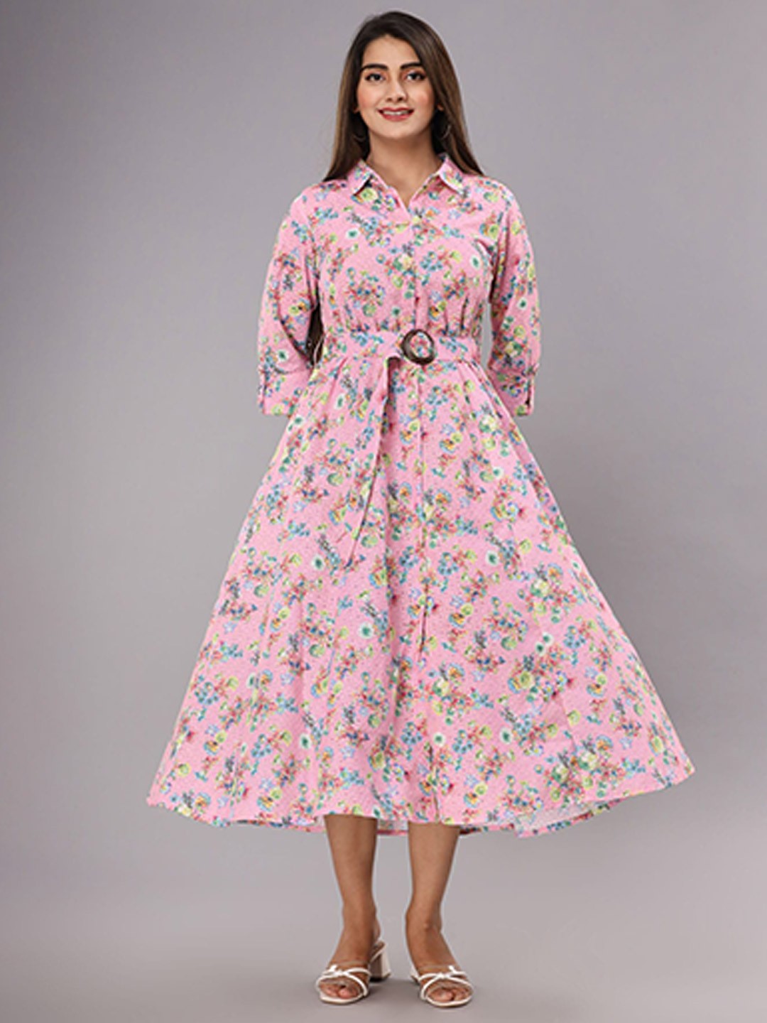 

FASHION DWAR Floral Midi Dress, Pink