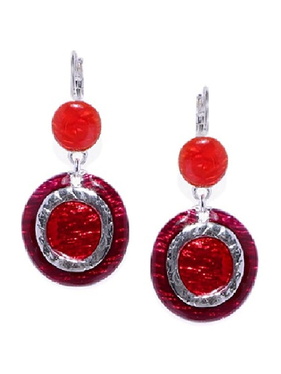 

Blisscovered Silver-Plated Contemporary Drop Earrings, Red