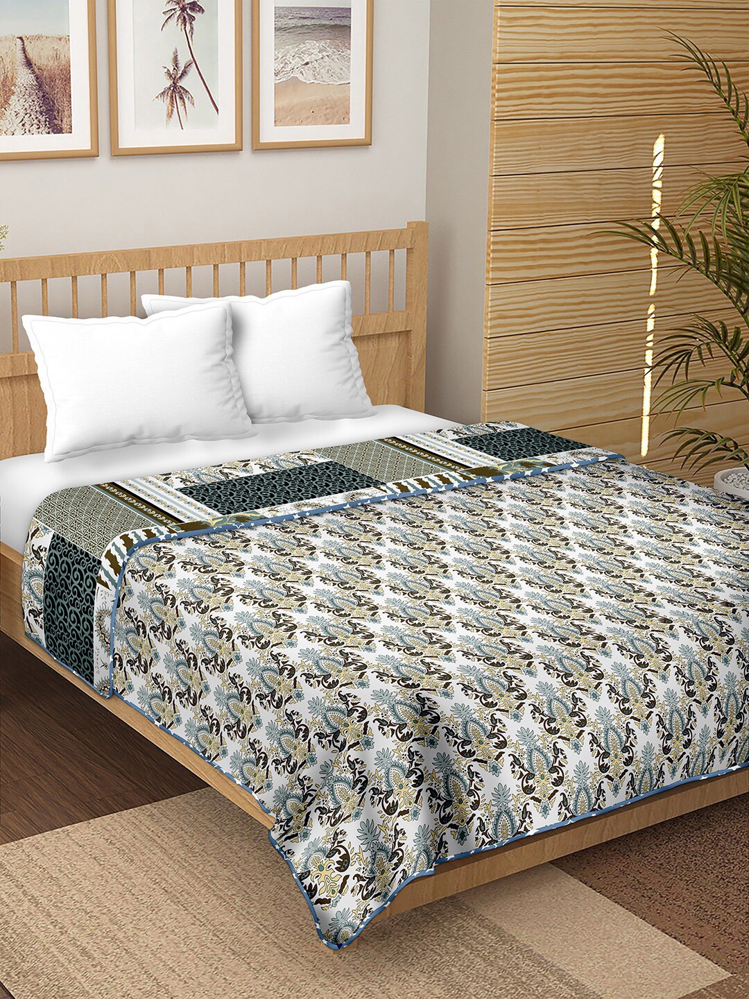 

BELLA CASA Ethnic Motifs AC Room Double Bed Dohar, Green