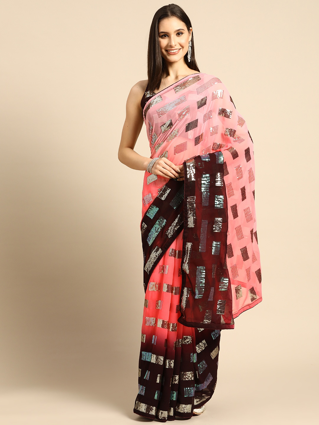 

SHUBHVASTRA Ombre Sequinned Saree, Pink