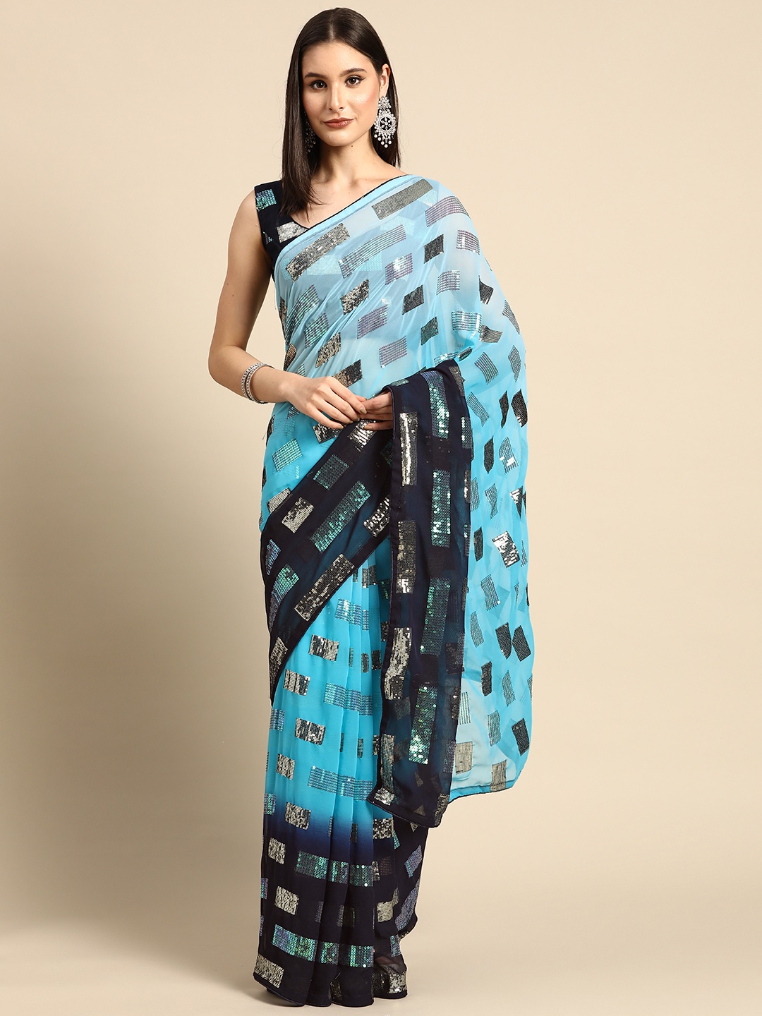 

SHUBHVASTRA Ombre Sequinned Saree, Blue