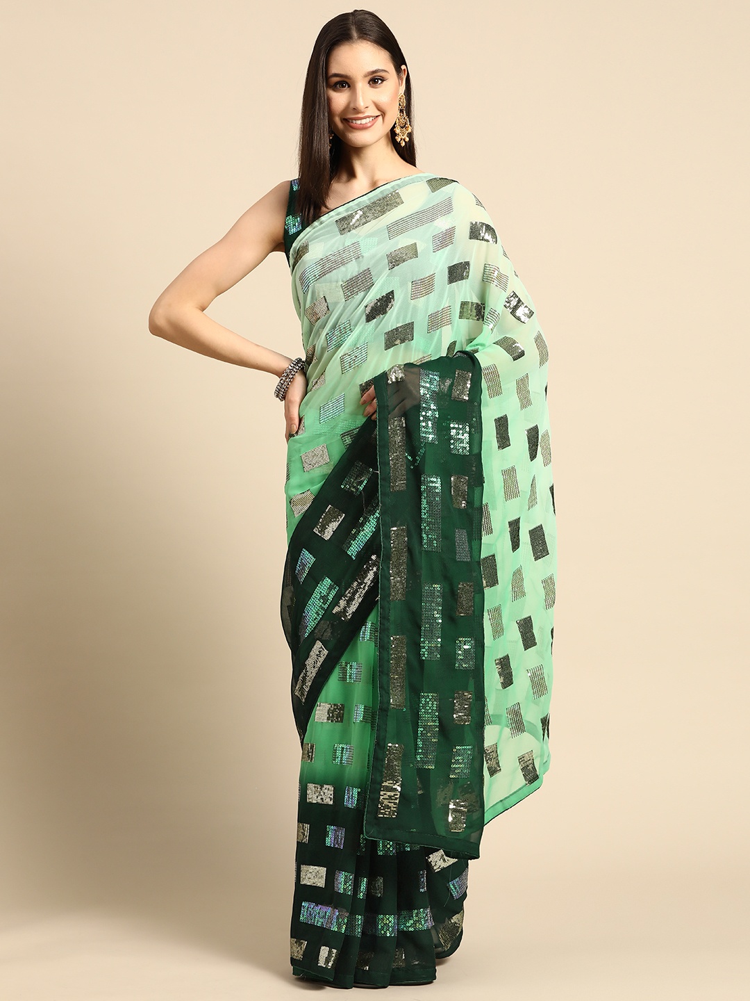 

SHUBHVASTRA Ombre Sequinned Saree, Green