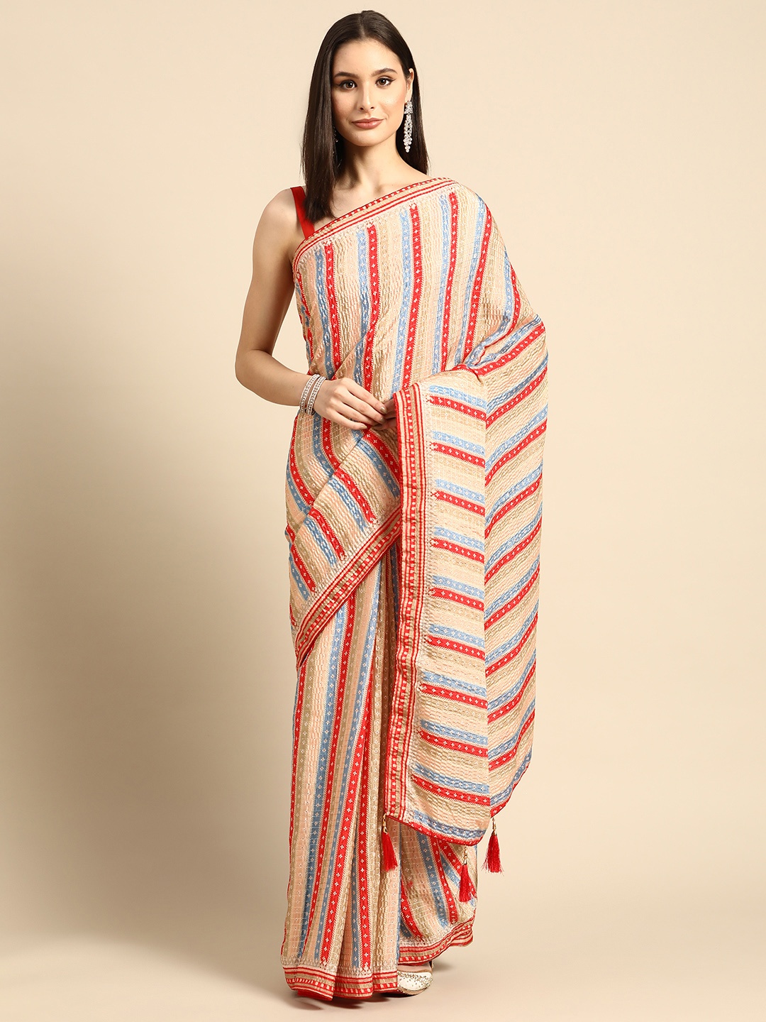

SHUBHVASTRA Floral Sequinned Art Silk Saree, Multi