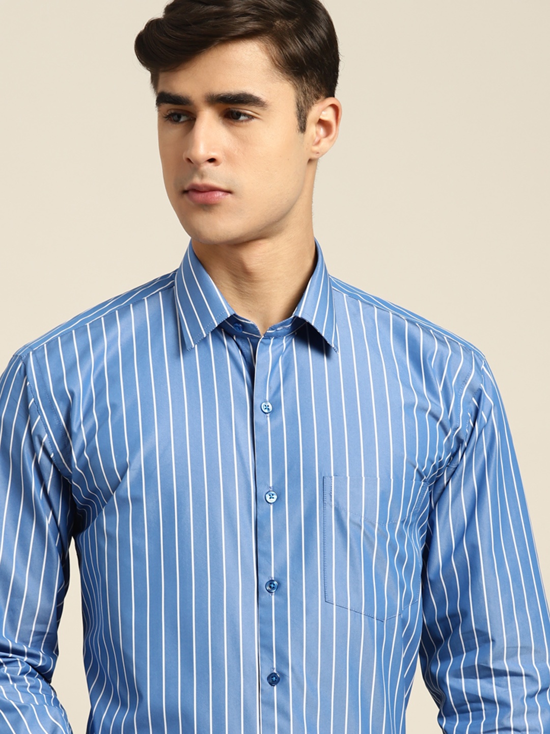 

Hancock Slim Fit Striped Pure Cotton Formal Shirt, Blue