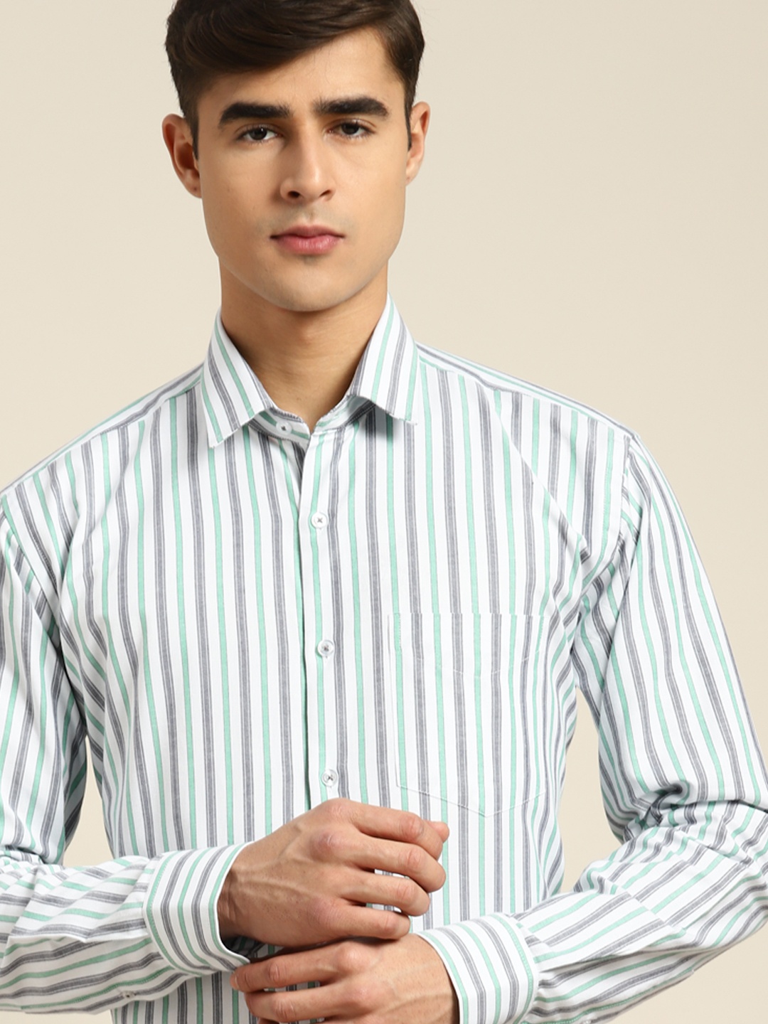 

Hancock Vertically Striped Pure Cotton Slim Fit Formal Shirt, White