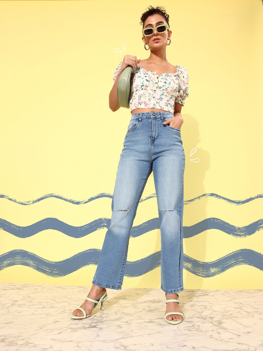 

Mast & Harbour Women Denim Blue Straight Fit Heavy Fade Party Upgraded denim Jeans