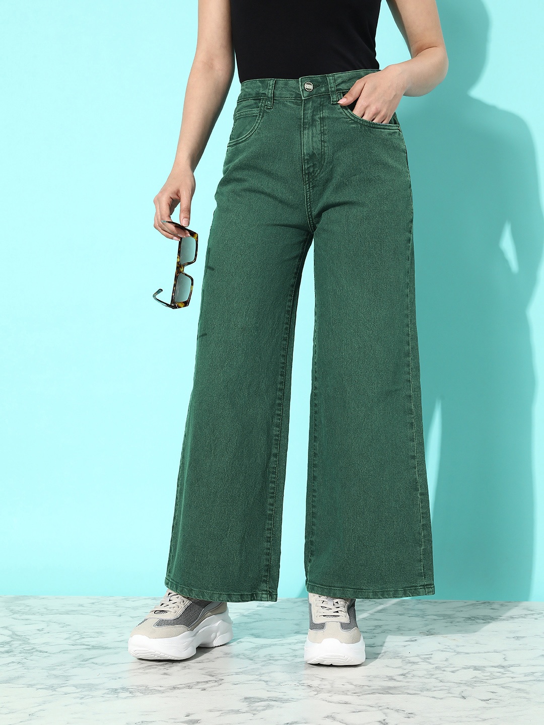 

Mast & Harbour Women Teal Green Wide Leg Romance Ramble Wide Legs & Flared Jeans