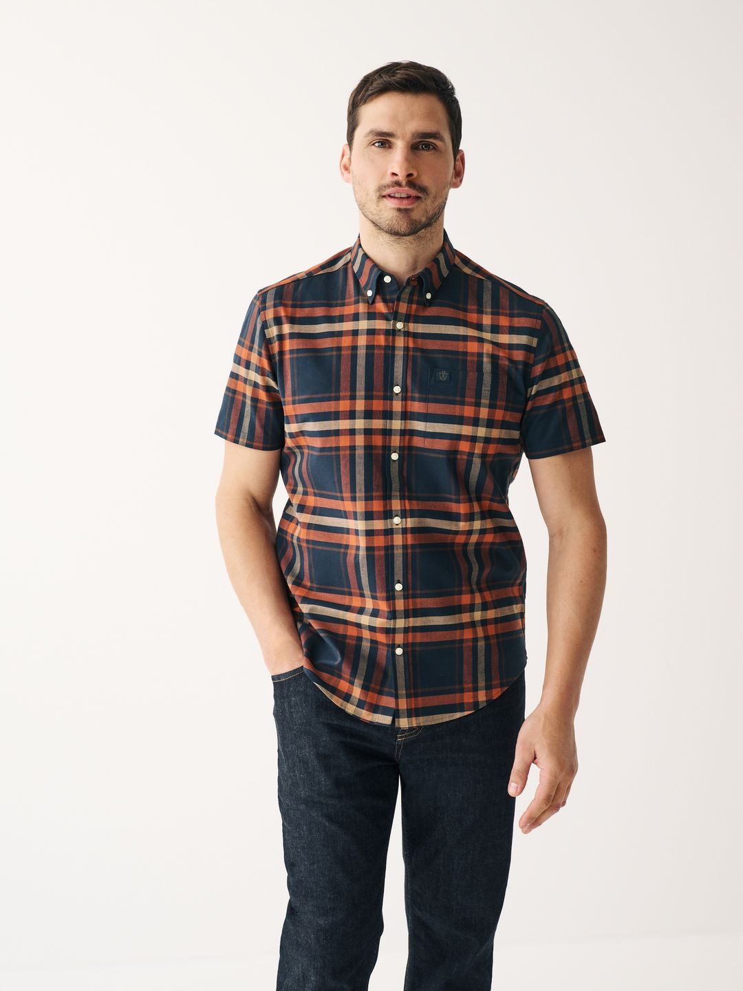 

NEXT Men Regular Fit Tartan Checked Casual Shirt, Navy blue