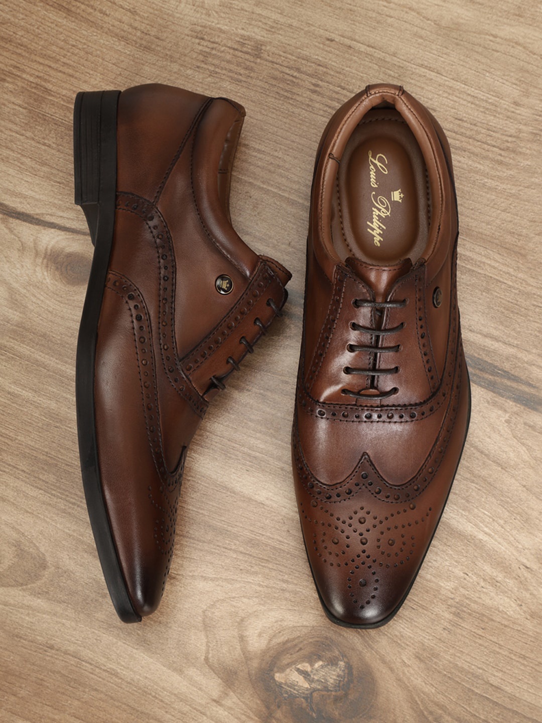 

Louis Philippe Men Square-Toe Leather Oxfords Formal Shoes, Brown