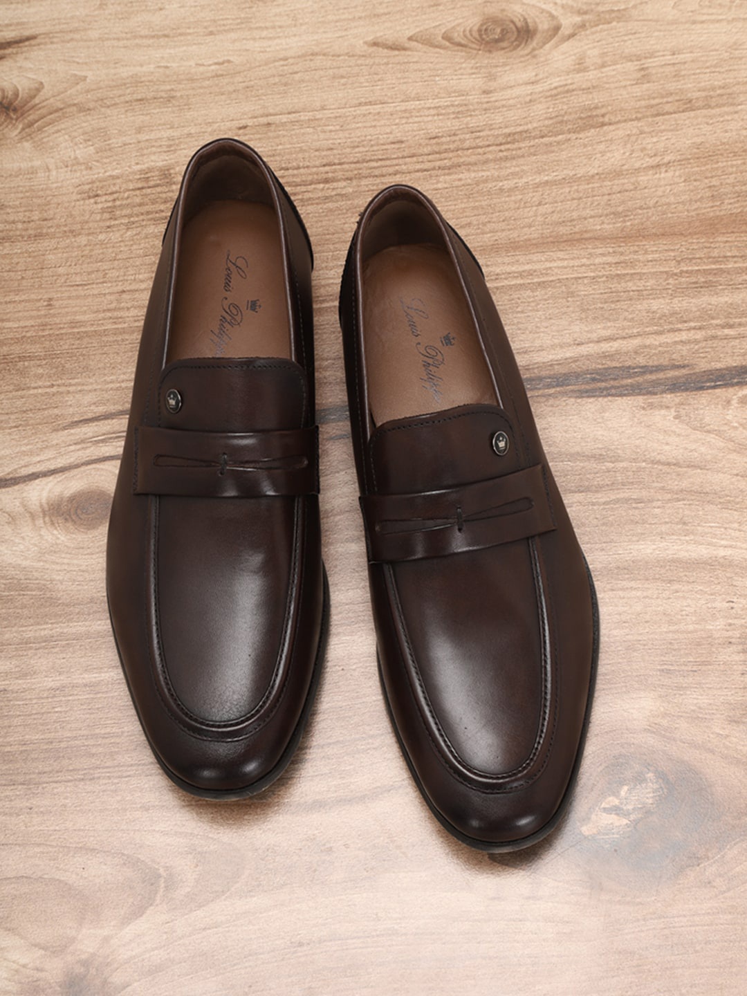 

Louis Philippe Men Leather Formal Slip-On Shoes, Brown