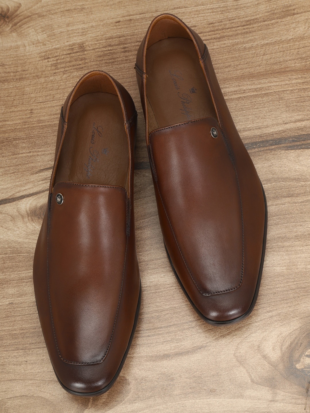 

Louis Philippe Men Leather Formal Slip-On Shoes, Brown