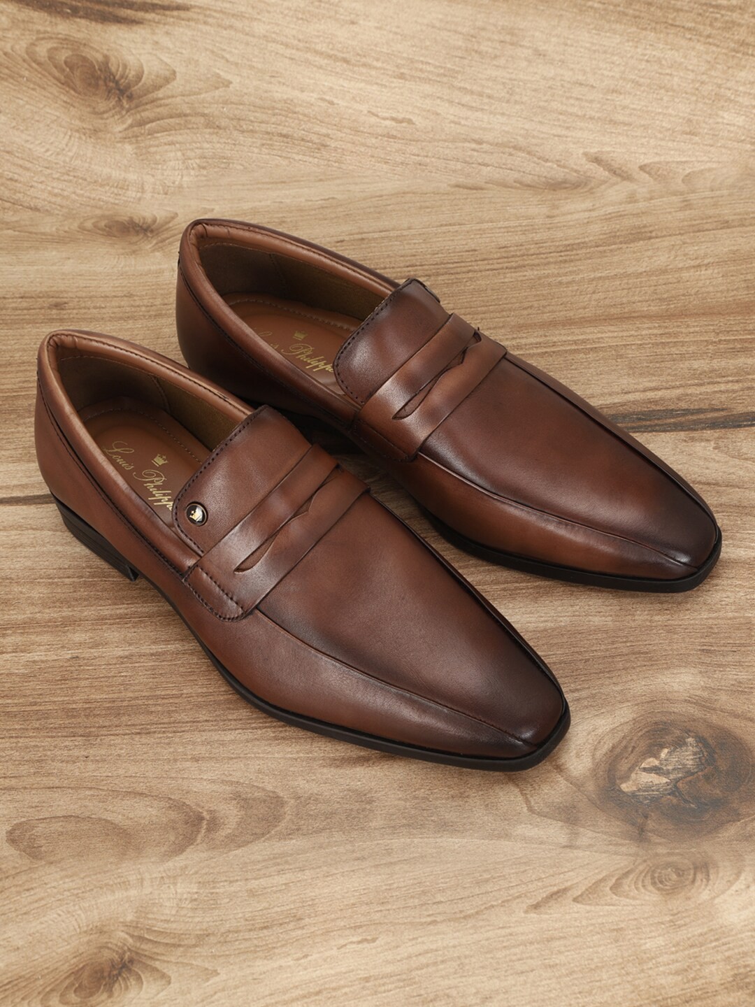 

Louis Philippe Men Leather Formal Slip-On Shoes, Brown